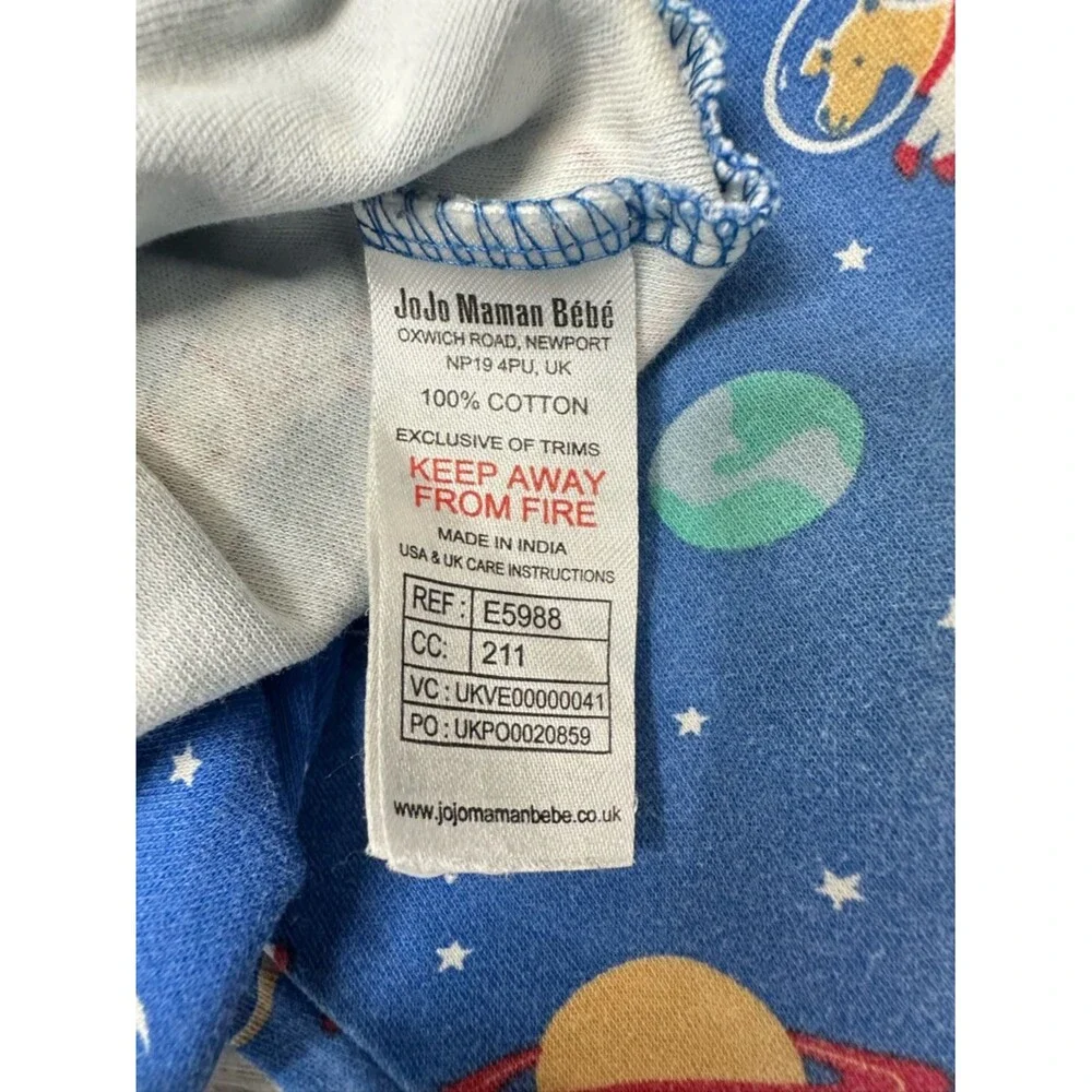 JoJo Maman Bebe Pajama Set Long Sleeve Blue Space Astronaut 100% Cotton 2-3 year